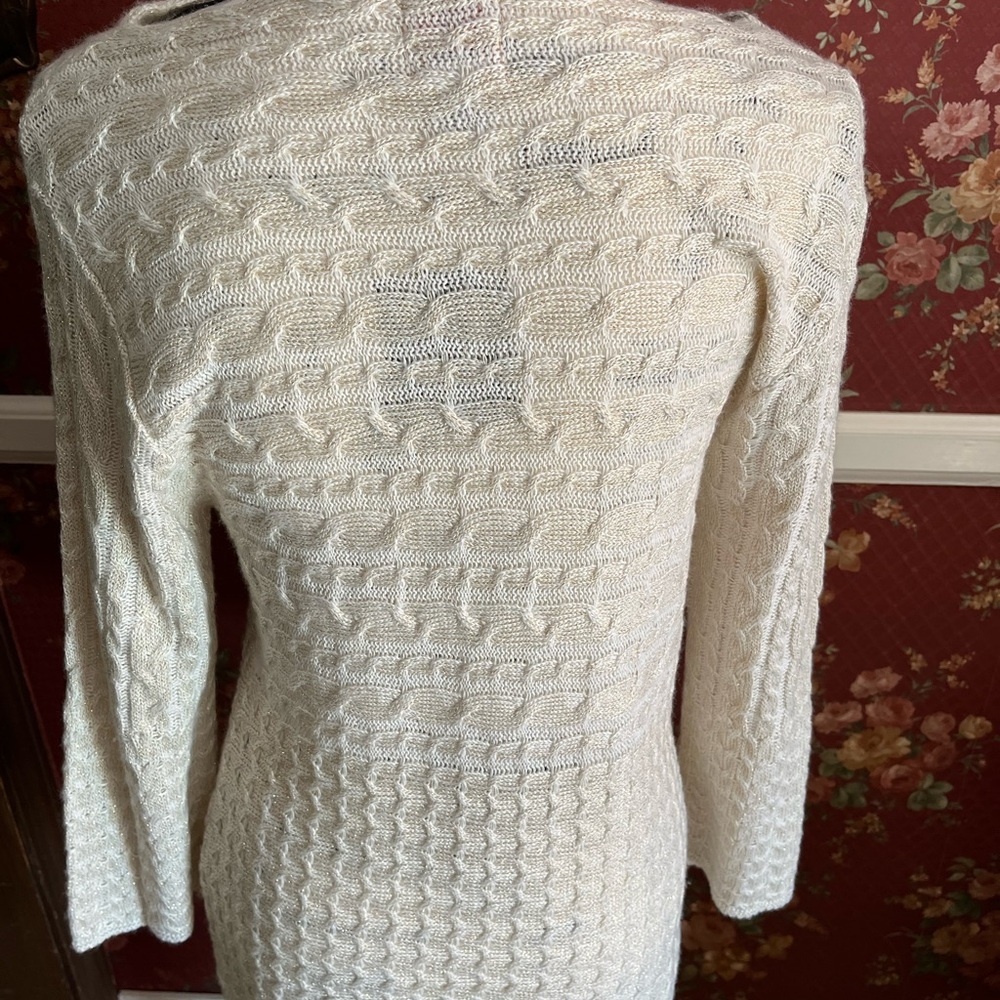 NWT Ruby Rd. Cream Metallic gold Cable Knit Sweater. - Picture 2 of 6